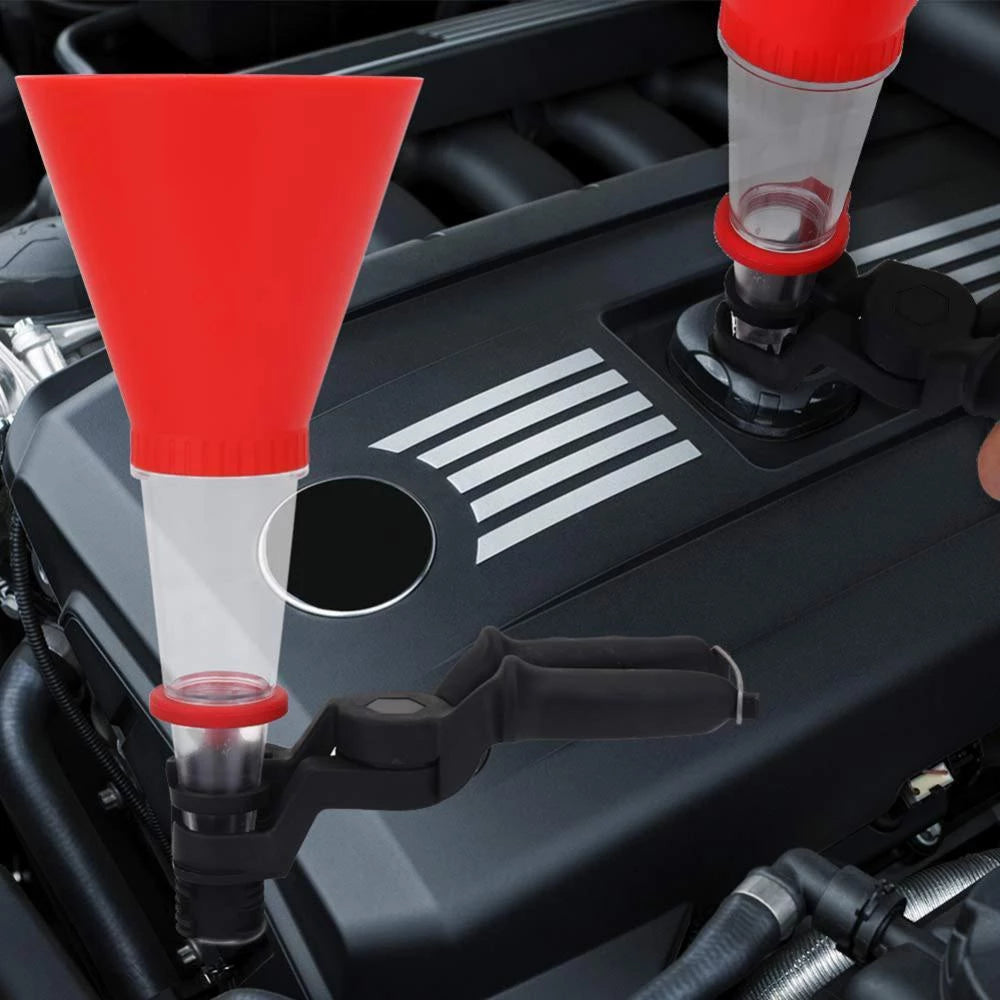 Car Engine Oil Funnel with Adjustable Width Holding Clamp